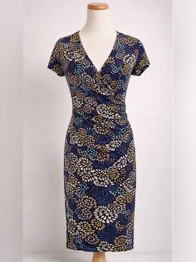 [Luna Claire] Floral Print Faux Wrap Dress Sz M | V-Neck Ruched Stretch Midi